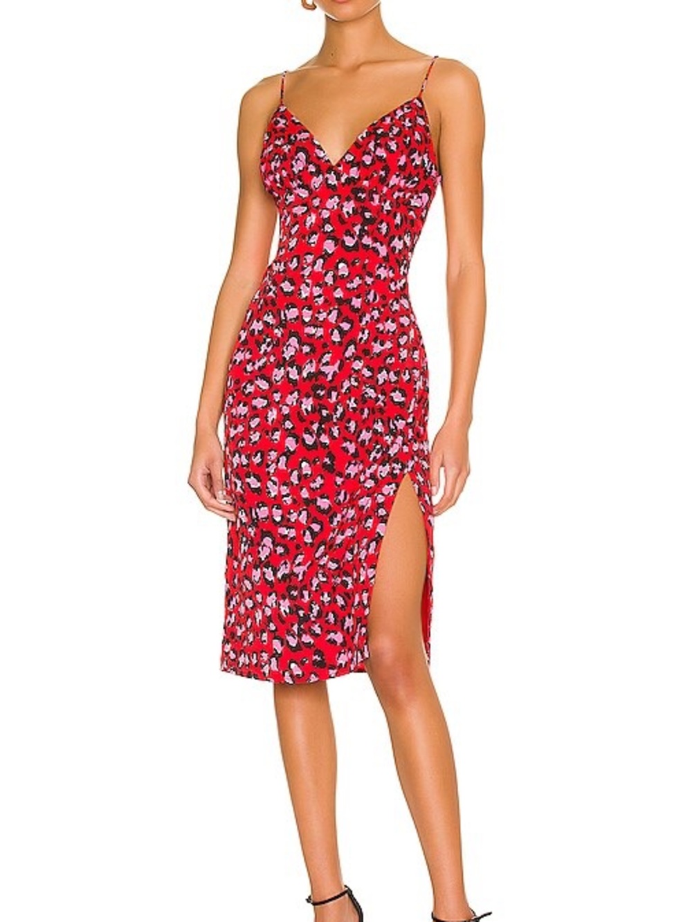 More To Come Anika Midi Dress in Red Leopard
